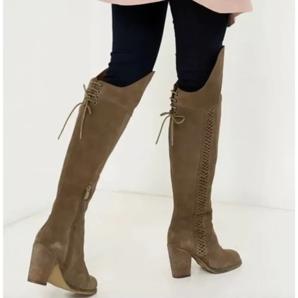 Sbicca Gusto Khaki Suede OTK Boots Boho Western‎ Nasty Gal Collab 7.5